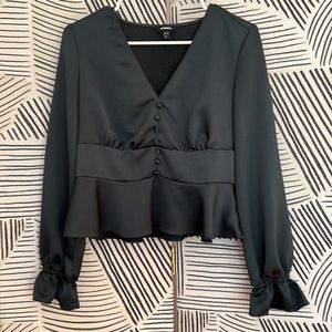 Express long sleeve green silky top small